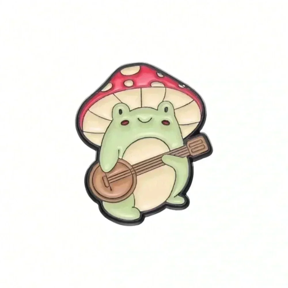 1 piece unisex green red white frog with mushroom enamel pin backpack clothes